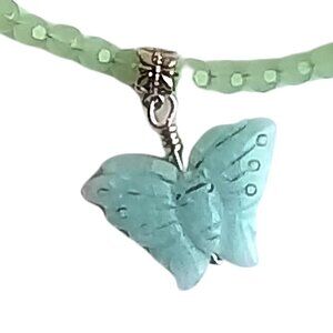 Faceted Green Glass Butterfly Necklace 4285